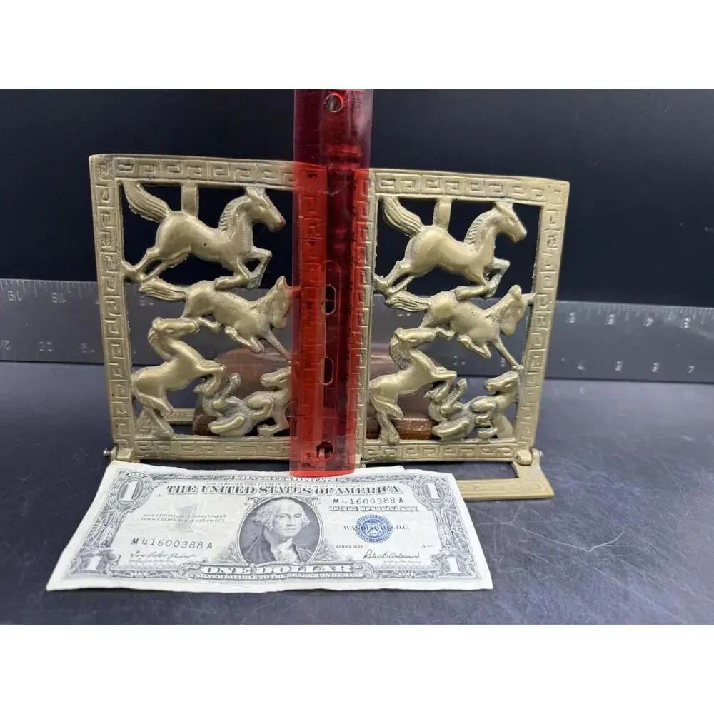 Vintage Pair BRASS COLLAPSIBLE HORSE BOOKENDS, 6 3/4" X 4 1/8" - Picture 6 of 15